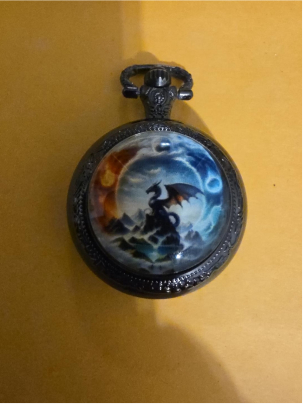 Mini Dragon Pocket Watch 35mm Fire & Ice Fantasy Black Quartz Watch